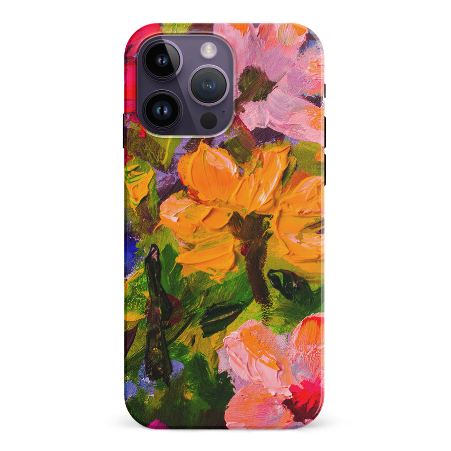 iPhone 15 Pro Burst Painted Flowers Phone Case