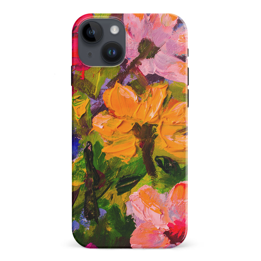 iPhone 15 Plus Burst Painted Flowers Phone Case