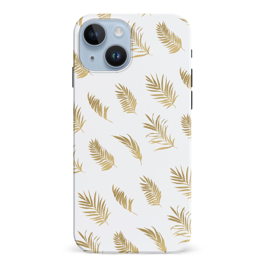 iPhone 15 gold fern leaves phone case in white