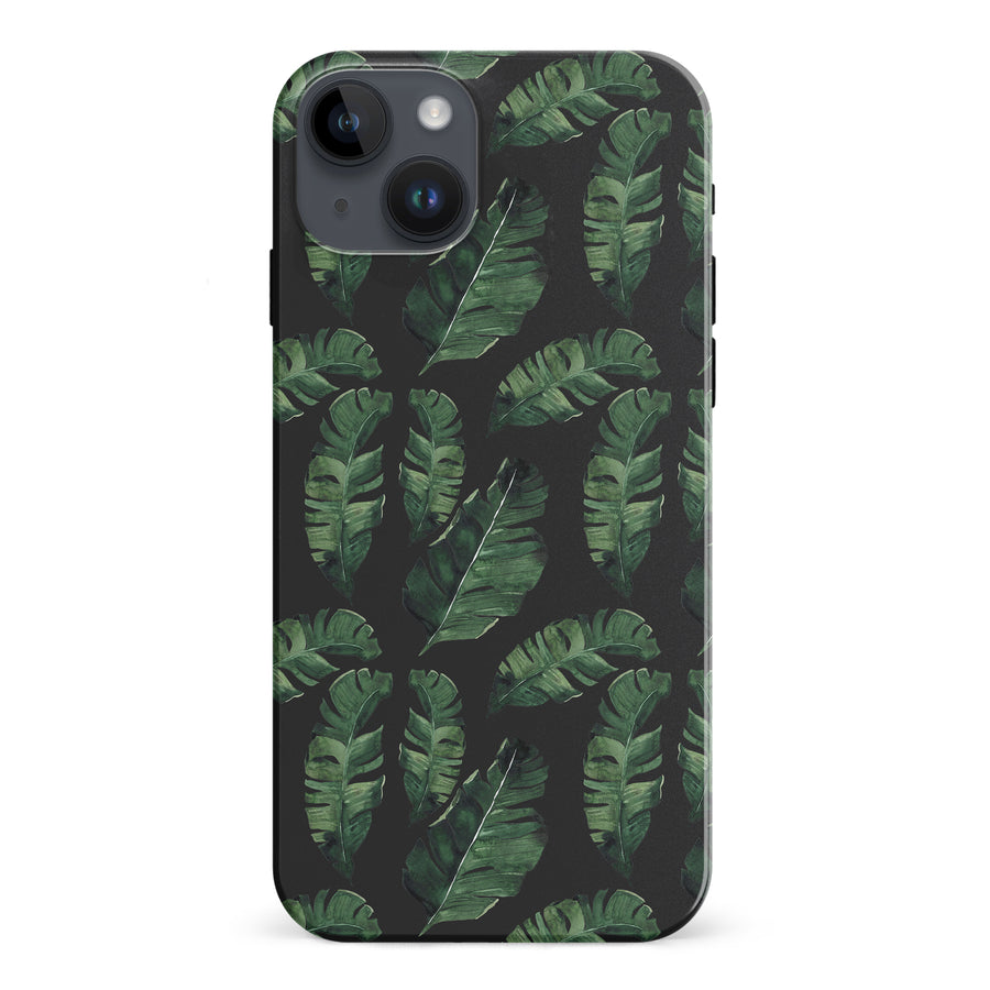 iPhone 15 Plus Banana Leaves Floral Phone Case in Black