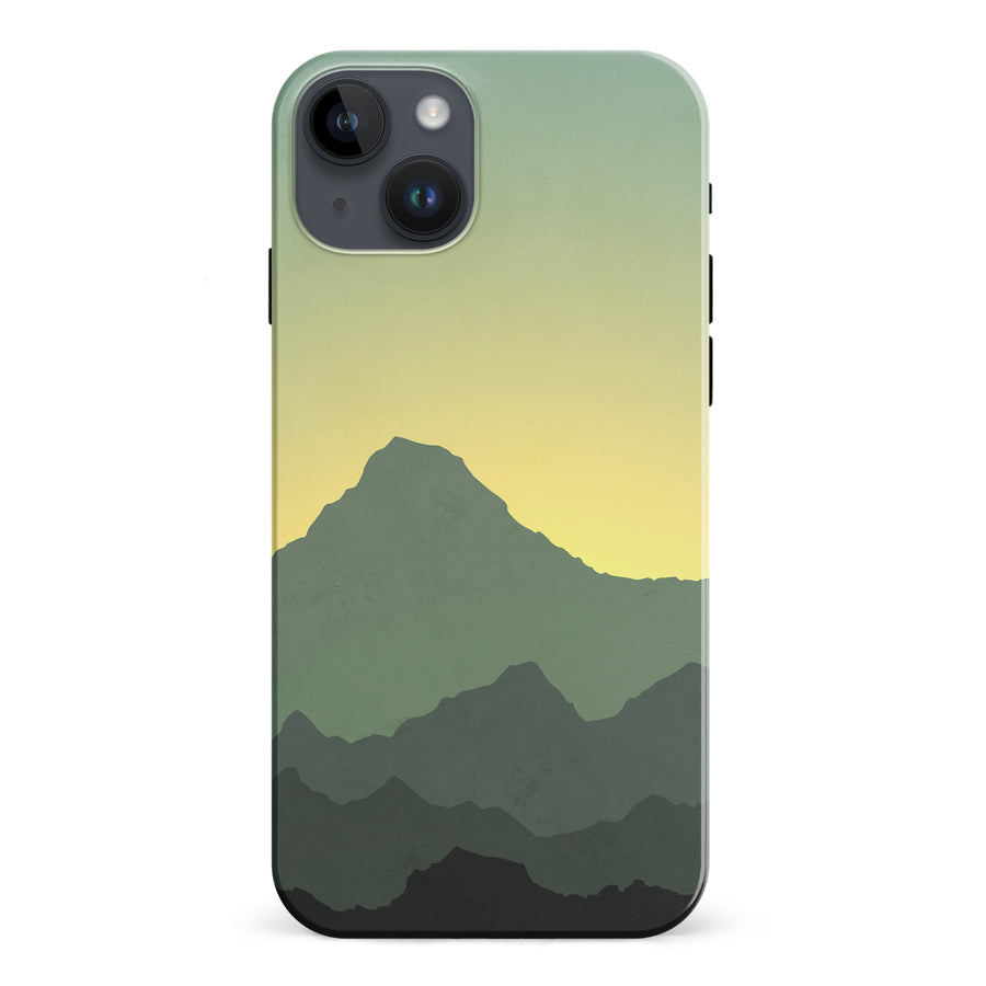 iPhone 15 Plus Mountains Silhouettes Phone Case in Green