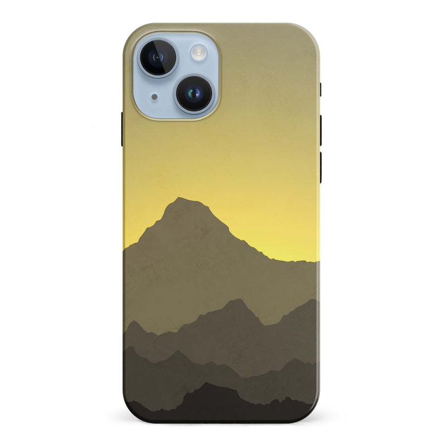 iPhone 15 Mountains Silhouettes Phone Case in Yellow