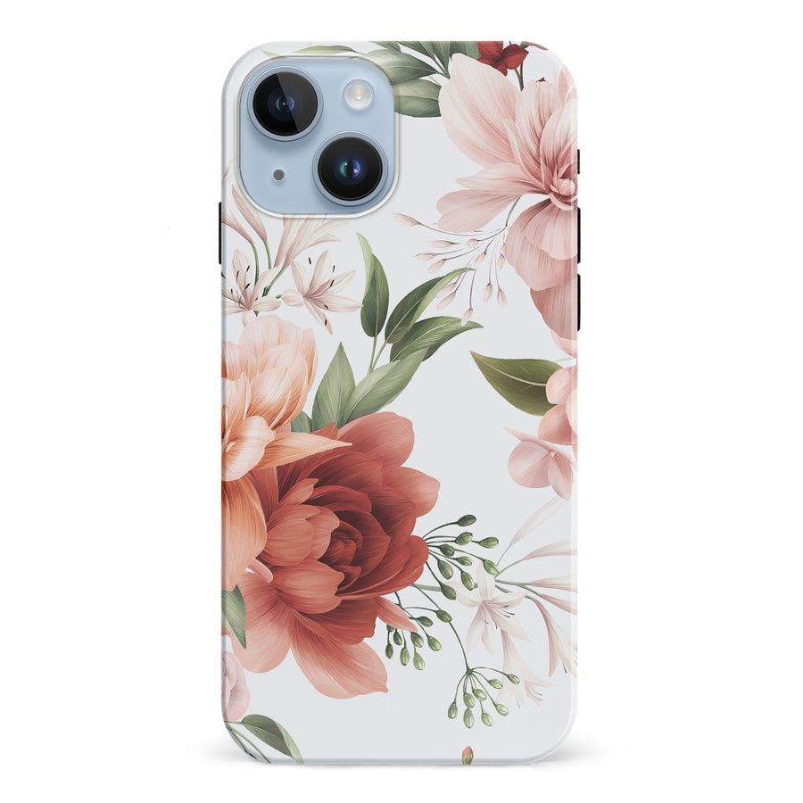 iPhone 15 peonies one phone case in white