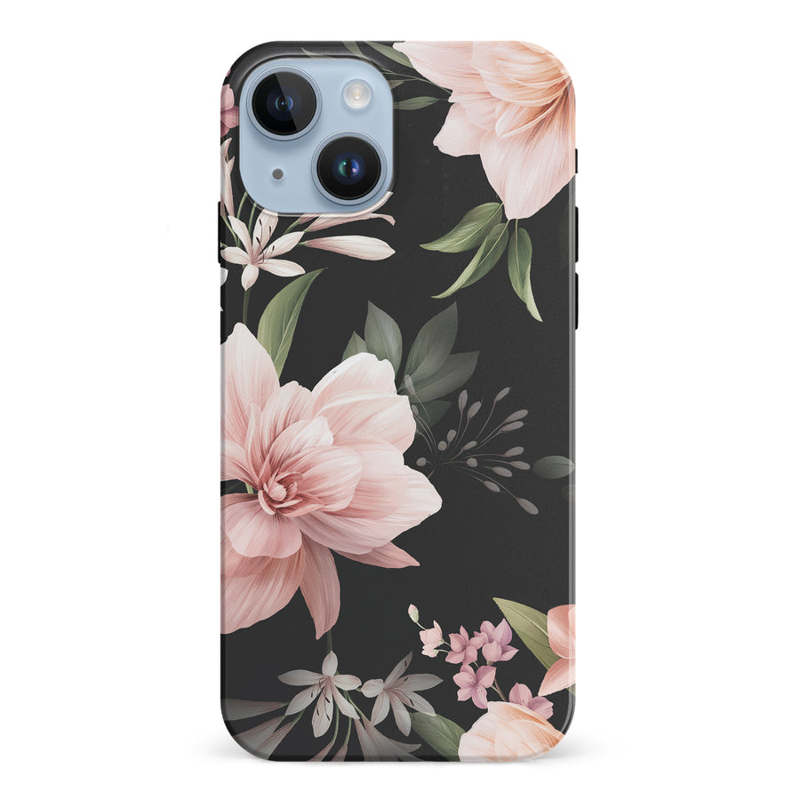iPhone 15 Peonies Floral Phone Case in Black