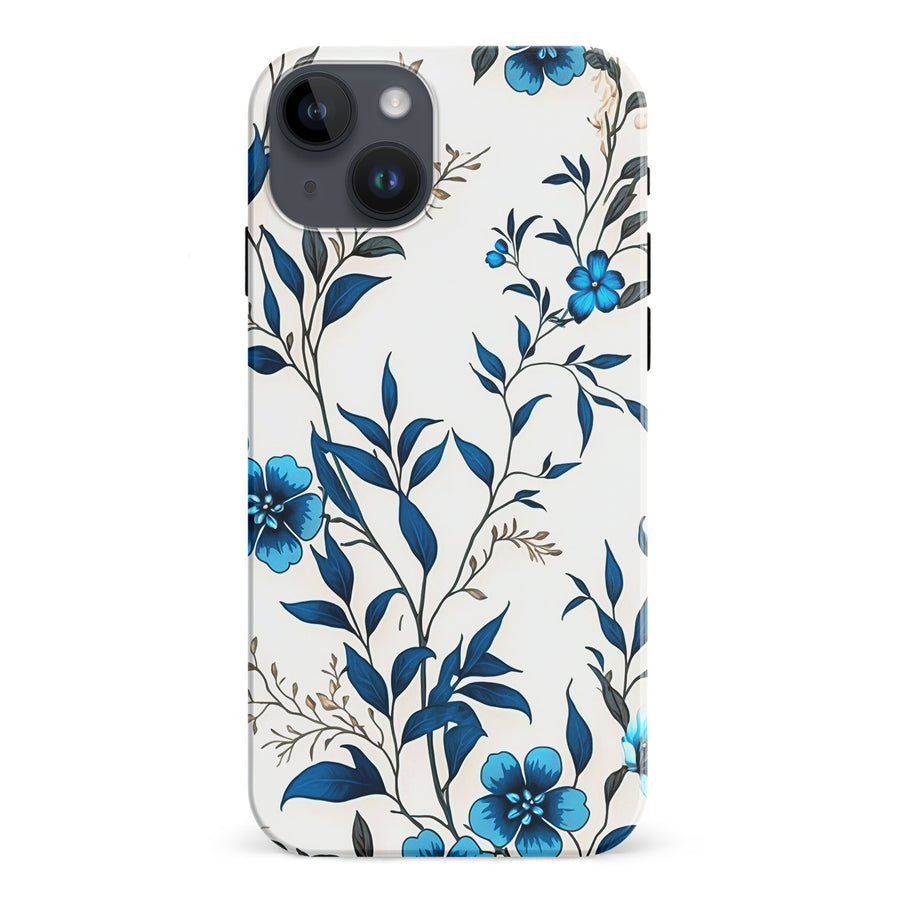 iPhone 15 Plus Blue Hibiscus Phone Case in White