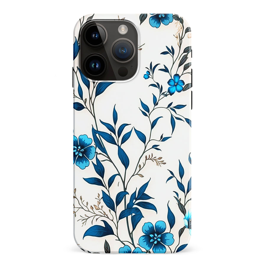 iPhone 15 Pro Max Blue Hibiscus Phone Case in White