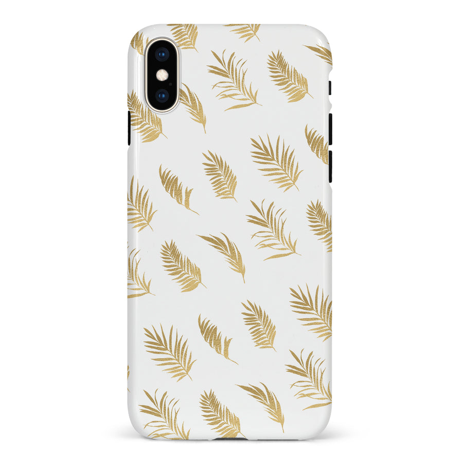 iPhone XS Max gold fern leaves phone case in white