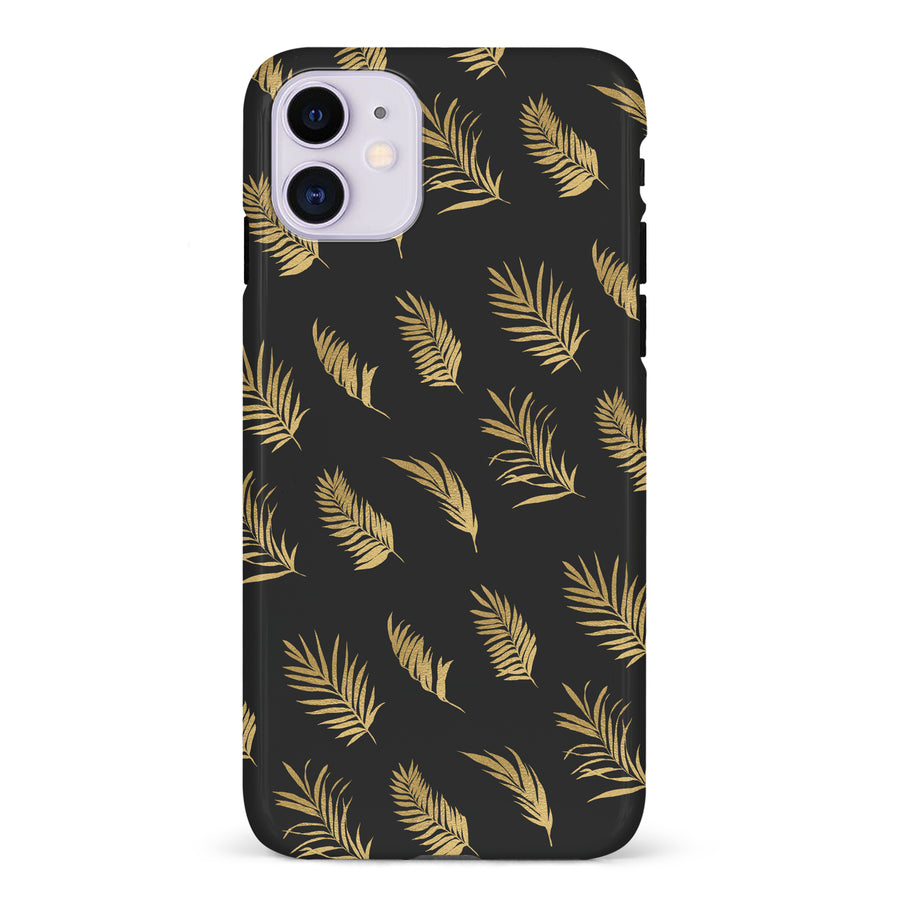 iPhone 11 gold fern leaves phone case in black