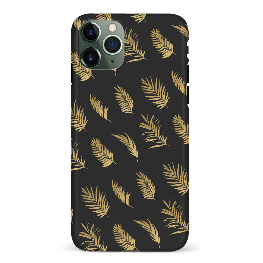 iPhone 11 Pro gold fern leaves phone case in black