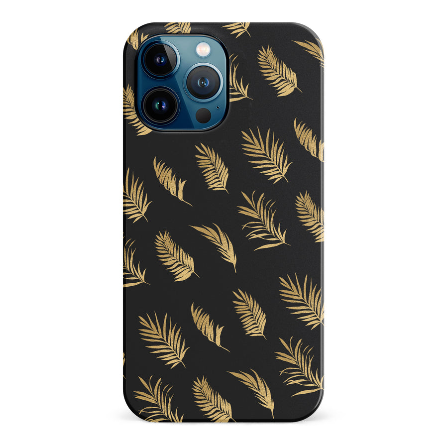 iPhone 12 Pro Max gold fern leaves phone case in black