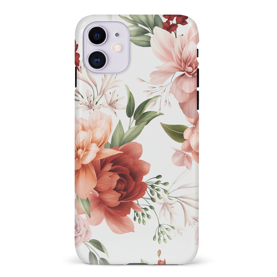 iPhone 11 peonies one phone case in white