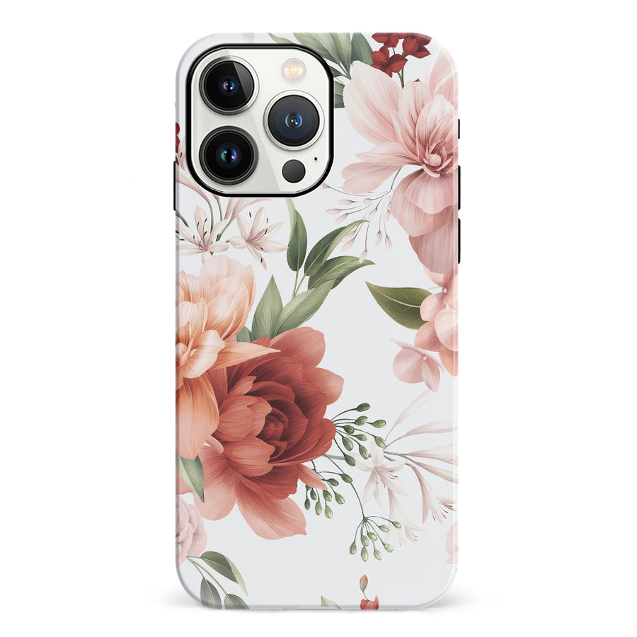 iPhone 13 Pro peonies one phone case in white