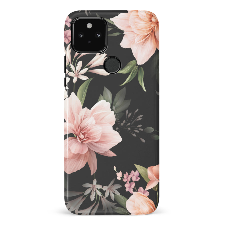 Google Pixel 5 Peonies Two Floral Phone Case in Black