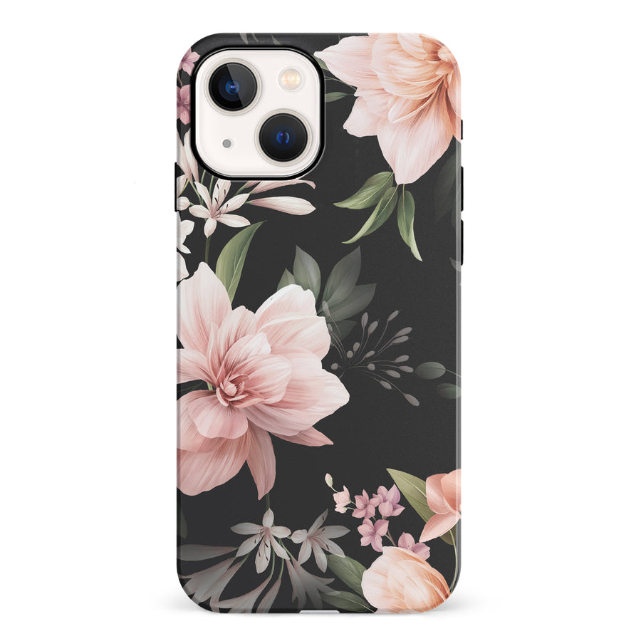 iPhone 13 & 13 Mini Peonies Two Floral Phone Case in Black