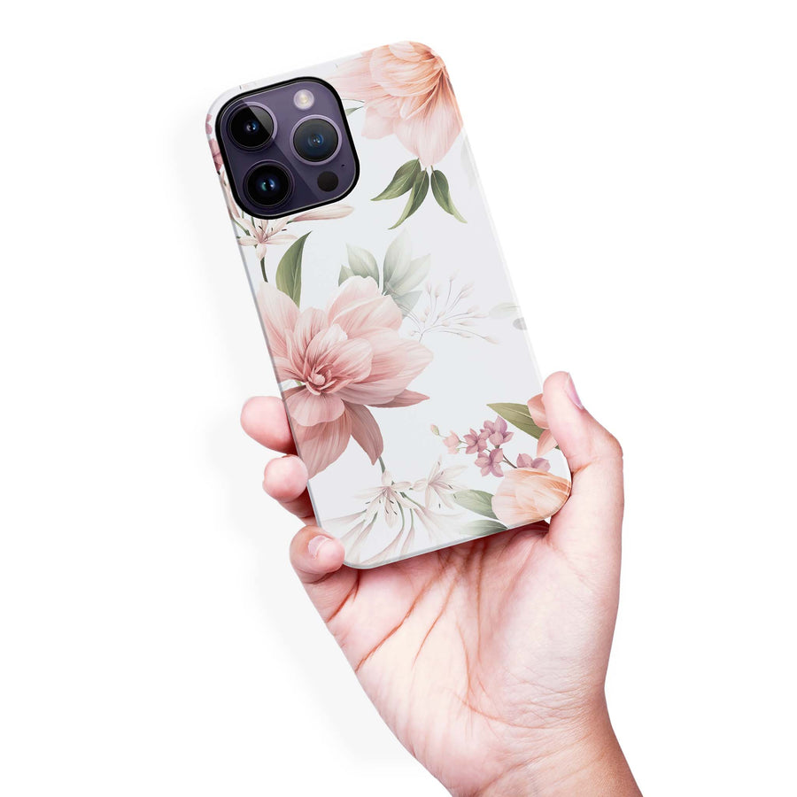 iPhone 14 Pro Max Peonies Floral Phone Case - White