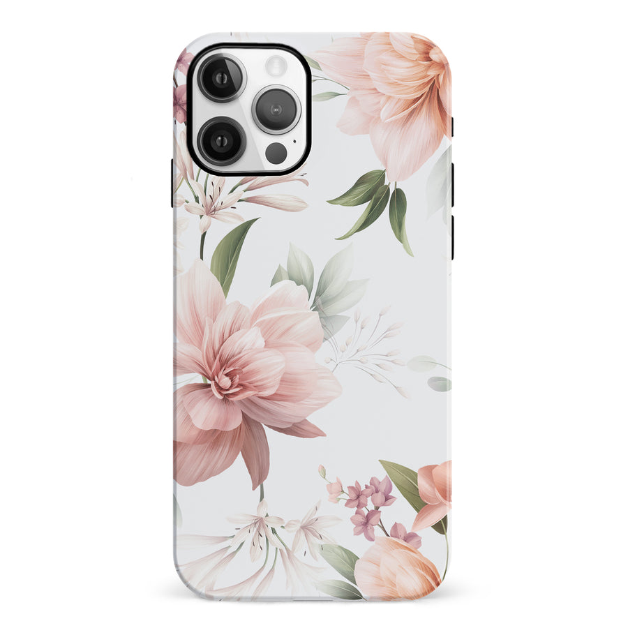 iPhone 12 Peonies Two Phone Case in White