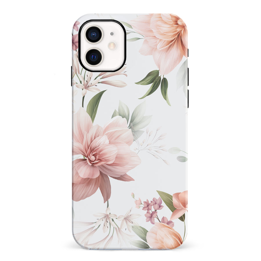 iPhone 12 Mini Peonies Two Phone Case in White