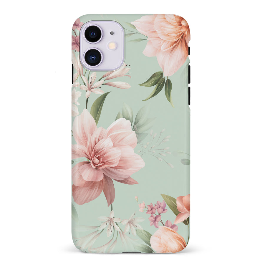 iPhone 11 Peonies Two Floral Phone Case in Green