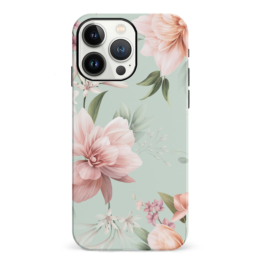 iPhone 13 Pro Peonies Two Floral Phone Case in Green