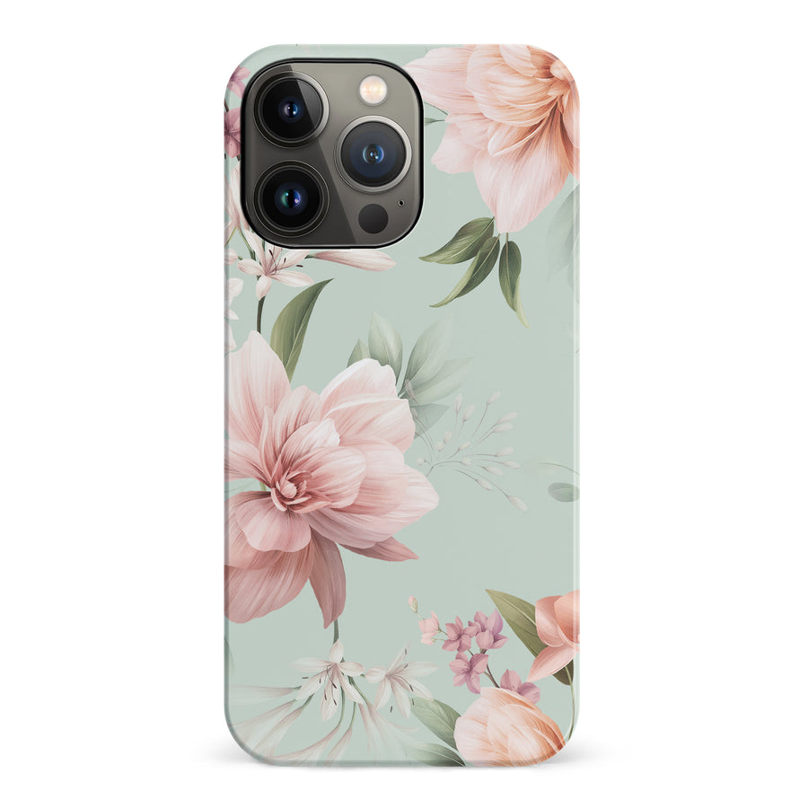 iPhone 14 Pro Peonies Two Floral Phone Case in Green