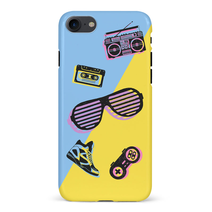 iPhone 7/8/SE The Rad 90's Phone Case in Blue/Yellow