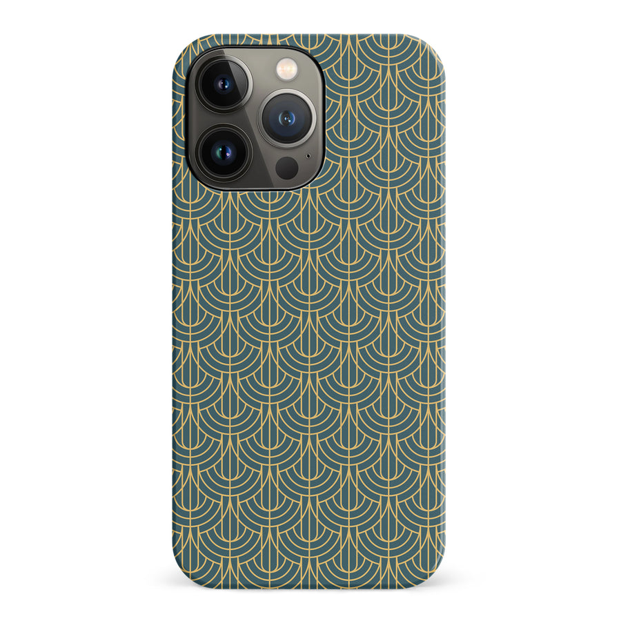 iPhone 14 Pro Curved Art Deco Phone Case in Green