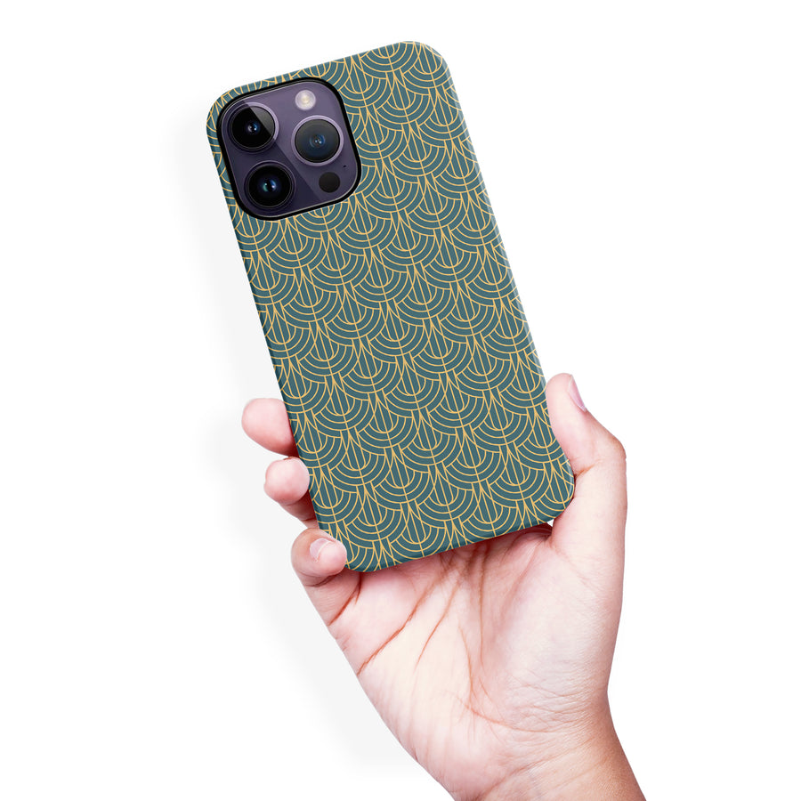 iPhone 14 Pro Max Curved Art Deco Phone Case in Green