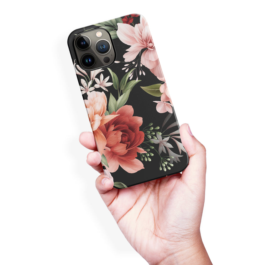 iPhone 13 Pro Max peonies one phone case in black