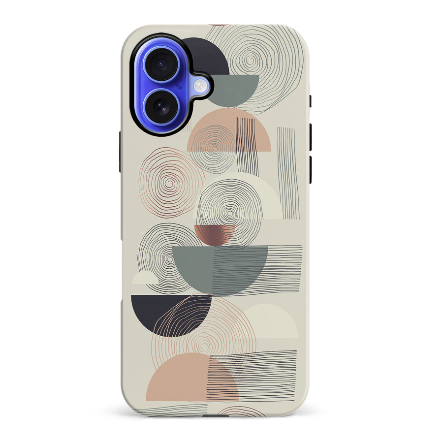 iPhone 16 Plus Artistic Circles & Lines Abstract Phone Case