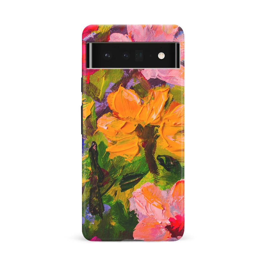 Google Pixel 6A Burst Painted Flowers Phone Case