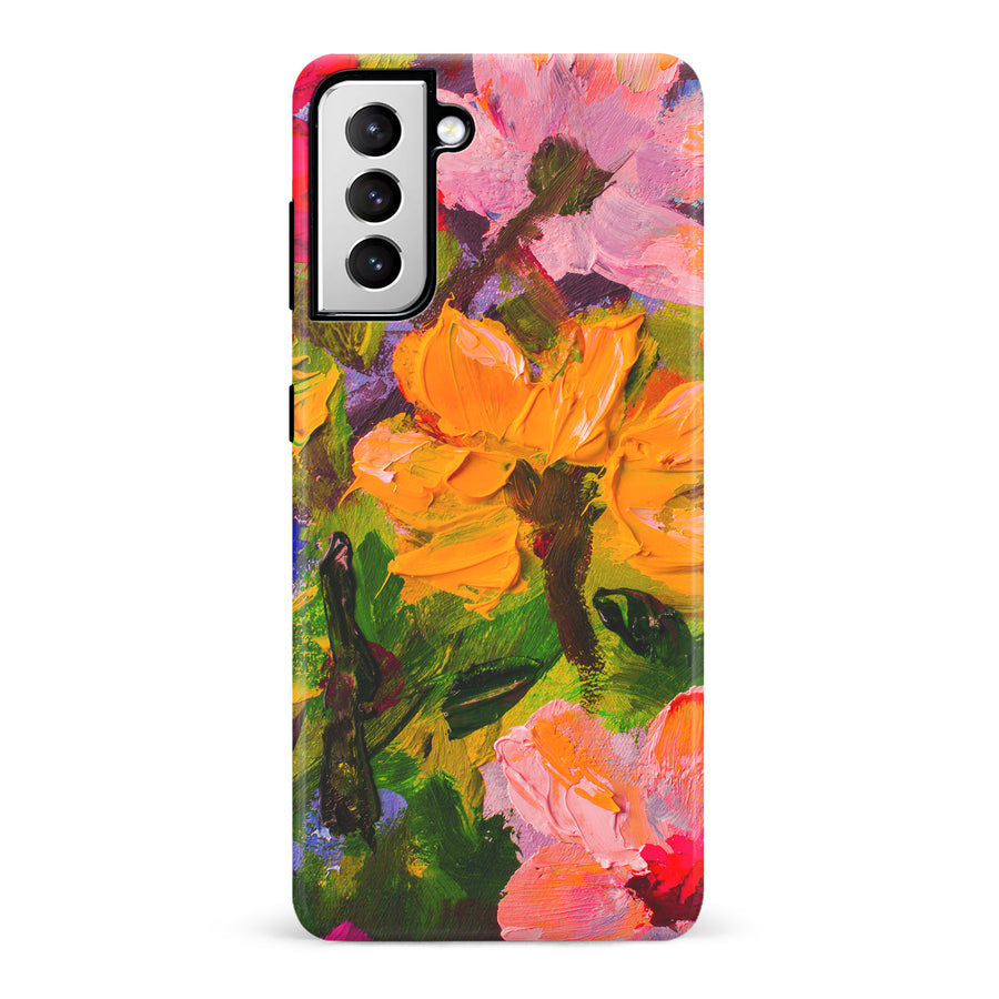 Samsung Galaxy S21 Burst Painted Flowers Phone Case