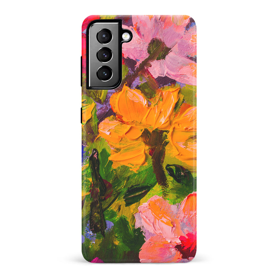 Samsung Galaxy S21 Plus Burst Painted Flowers Phone Case