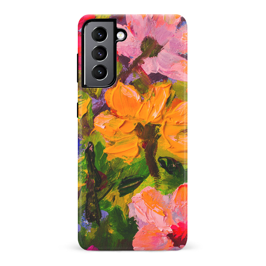 Samsung Galaxy S22 Burst Painted Flowers Phone Case