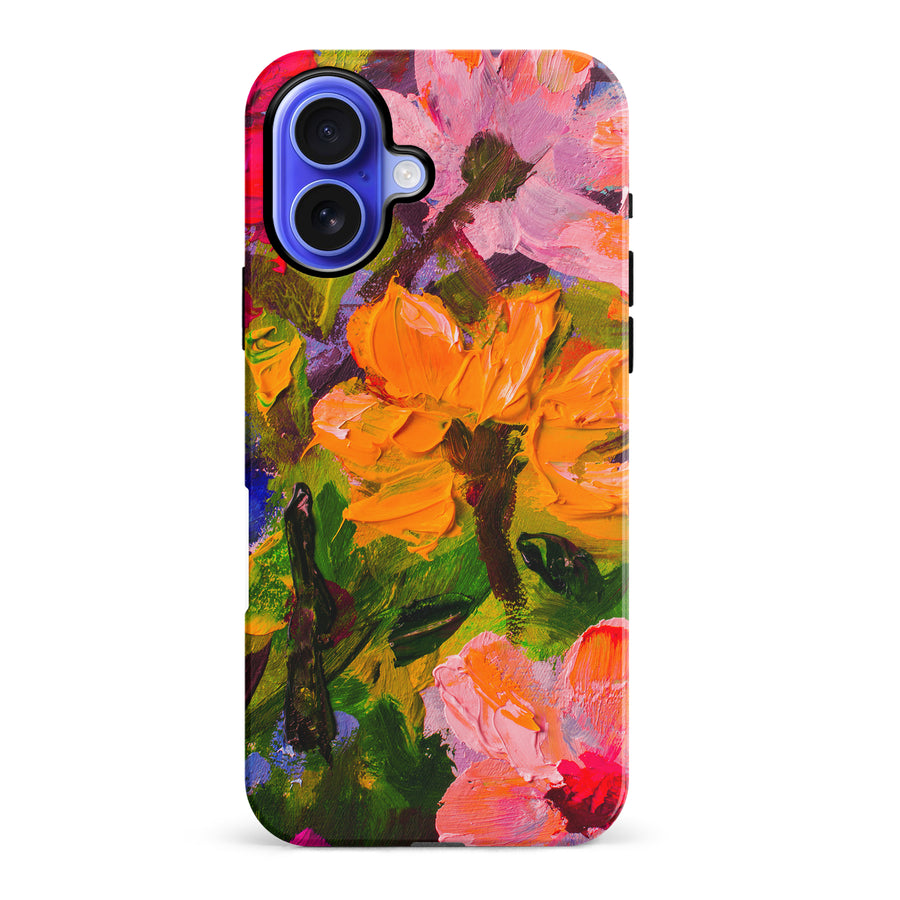 iPhone 16 Plus Burst Painted Flowers Phone Case