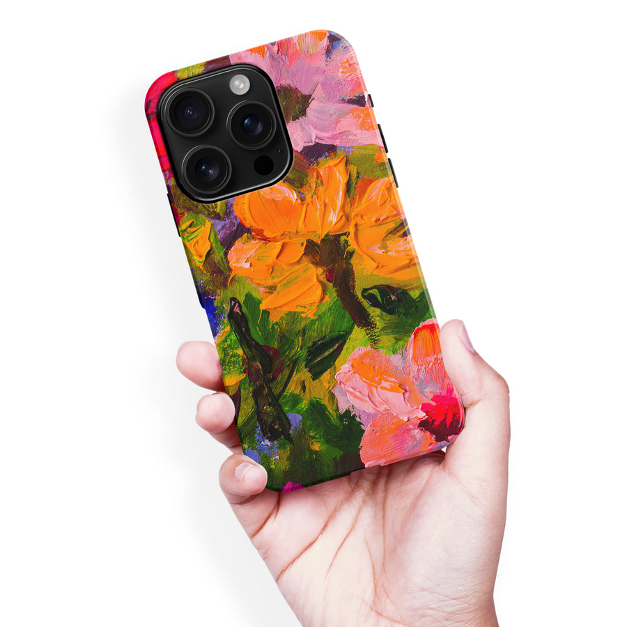 iPhone 16 Pro Max Burst Painted Flowers Phone Case