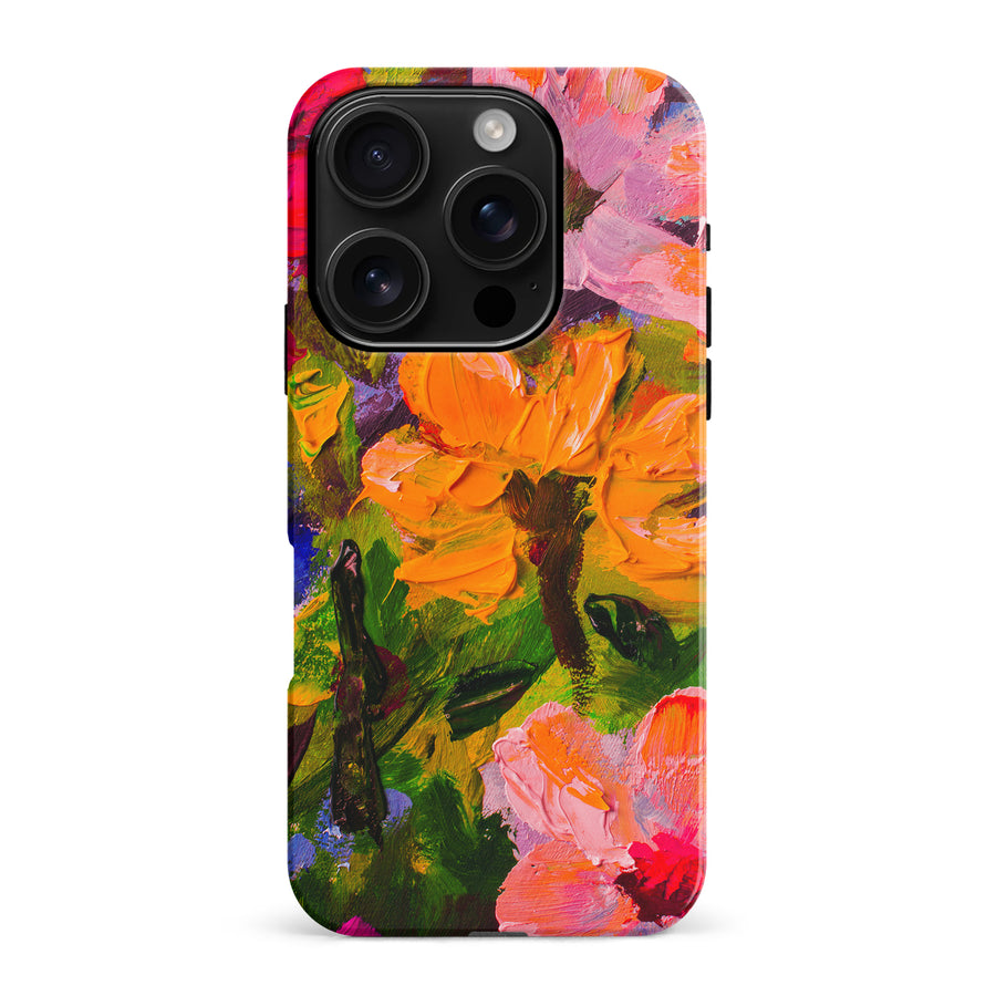 iPhone 16 Pro Max Burst Painted Flowers Phone Case