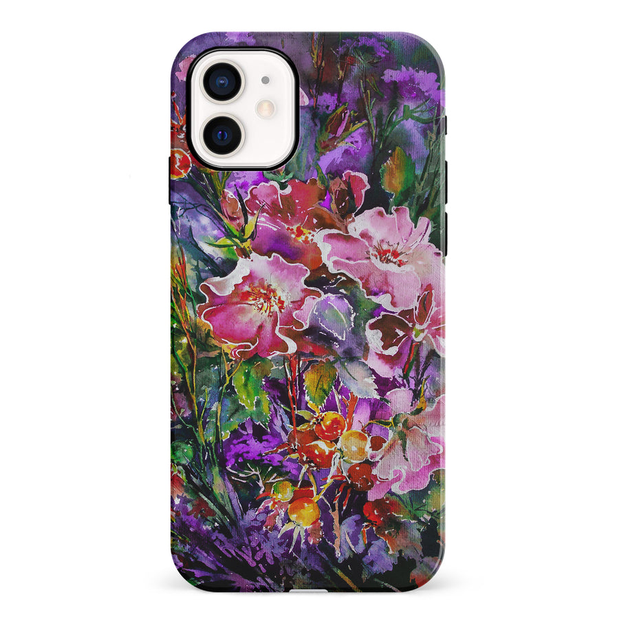 iPhone 12 Mini Garden Mosaic Painted Flowers Phone Case