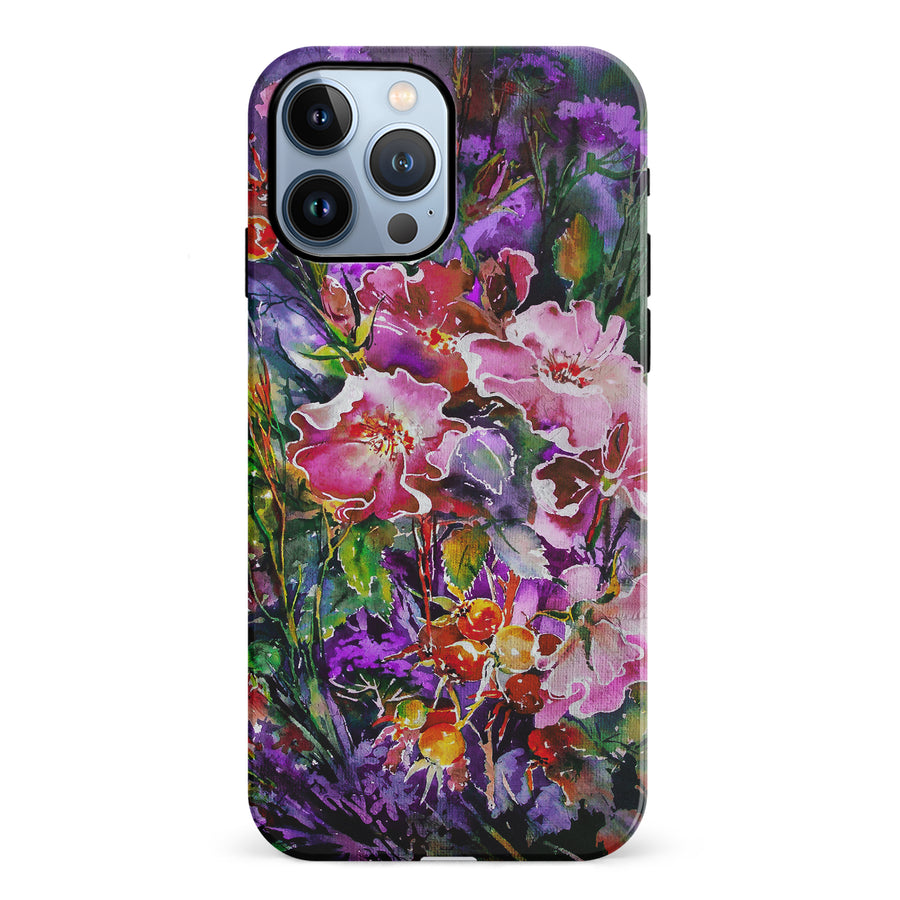 iPhone 12 Pro Garden Mosaic Painted Flowers Phone Case