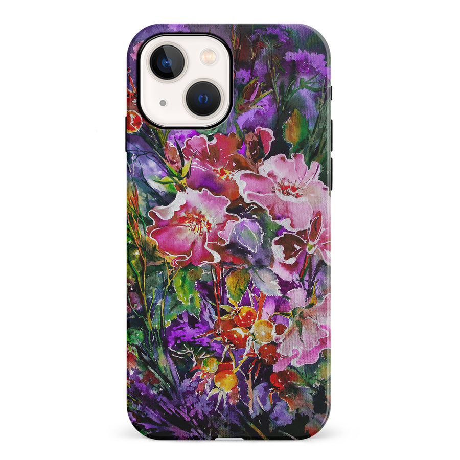 iPhone 13 Mini Garden Mosaic Painted Flowers Phone Case