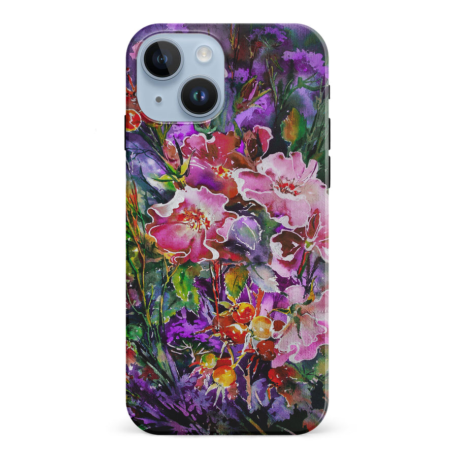 iPhone 15 Garden Mosaic Painted Flowers Phone Case
