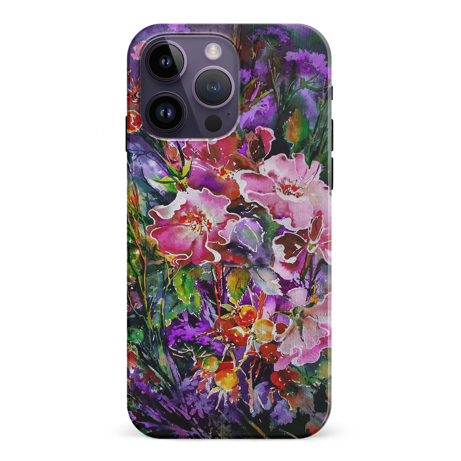 iPhone 15 Pro Garden Mosaic Painted Flowers Phone Case