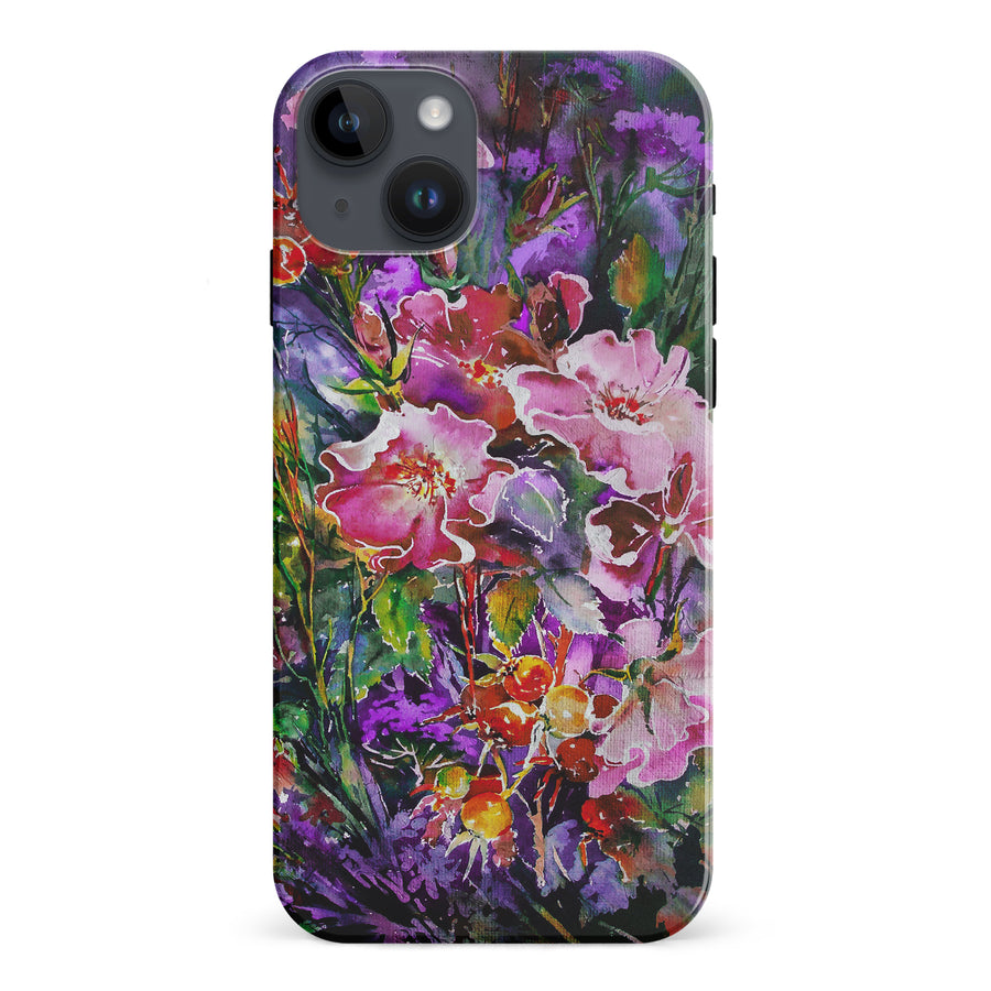 iPhone 15 Plus Garden Mosaic Painted Flowers Phone Case