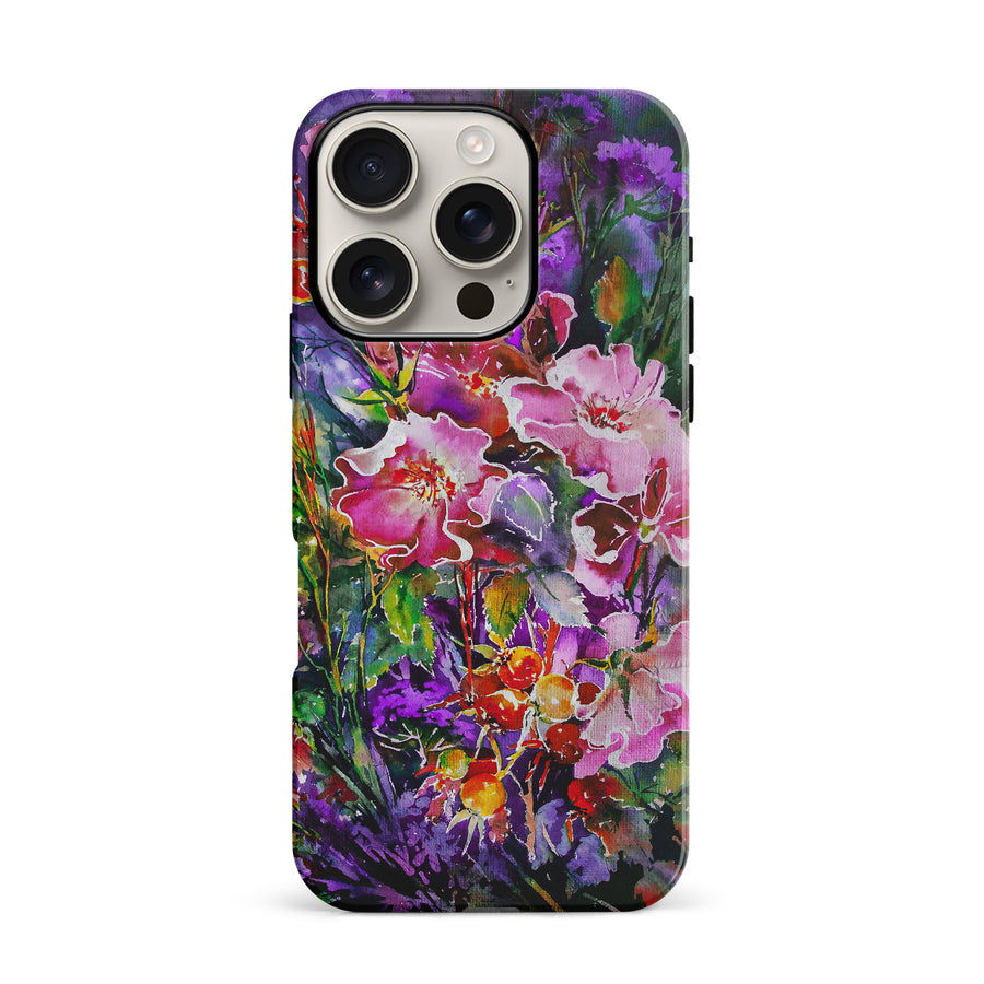 iPhone 16 Pro Garden Mosaic Painted Flowers Phone Case