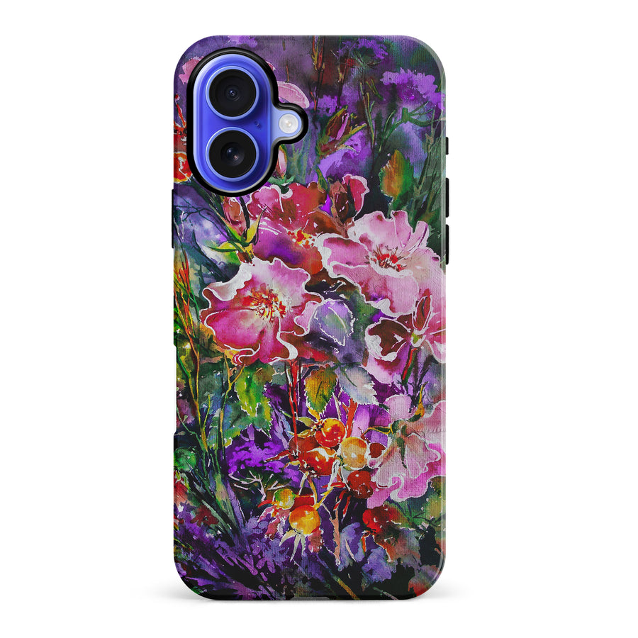 iPhone 16 Plus Garden Mosaic Painted Flowers Phone Case