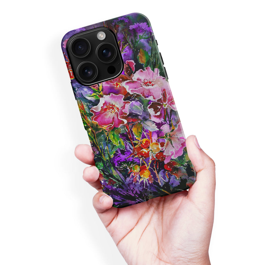 iPhone 16 Pro Max Garden Mosaic Painted Flowers Phone Case