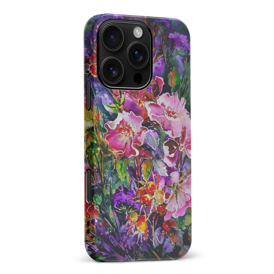 iPhone 16 Pro Max Garden Mosaic Painted Flowers Phone Case