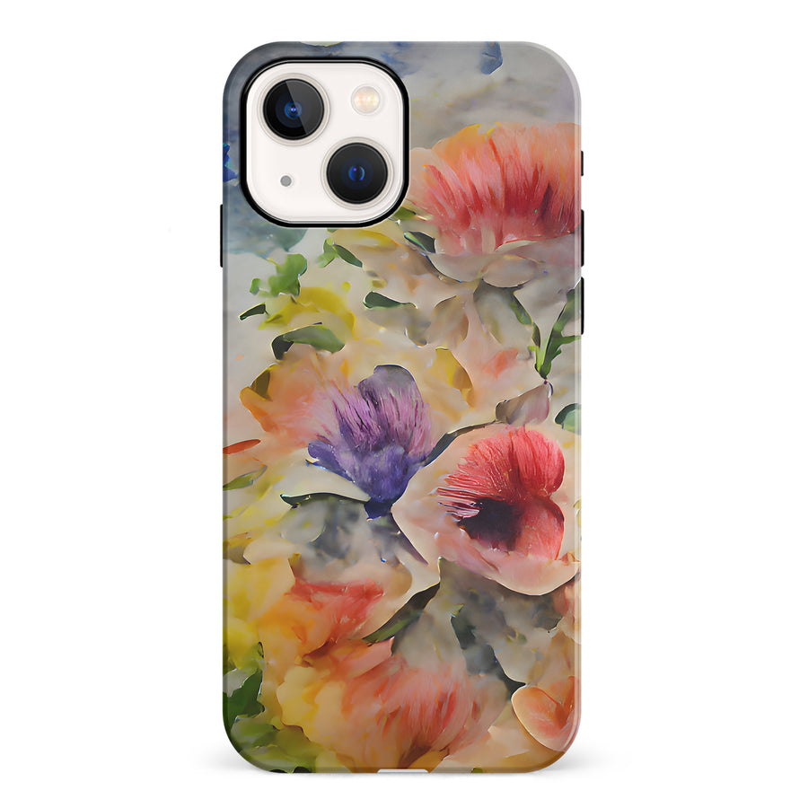 iPhone 13 Mini Whimsical Blooms Painted Flowers Phone Case