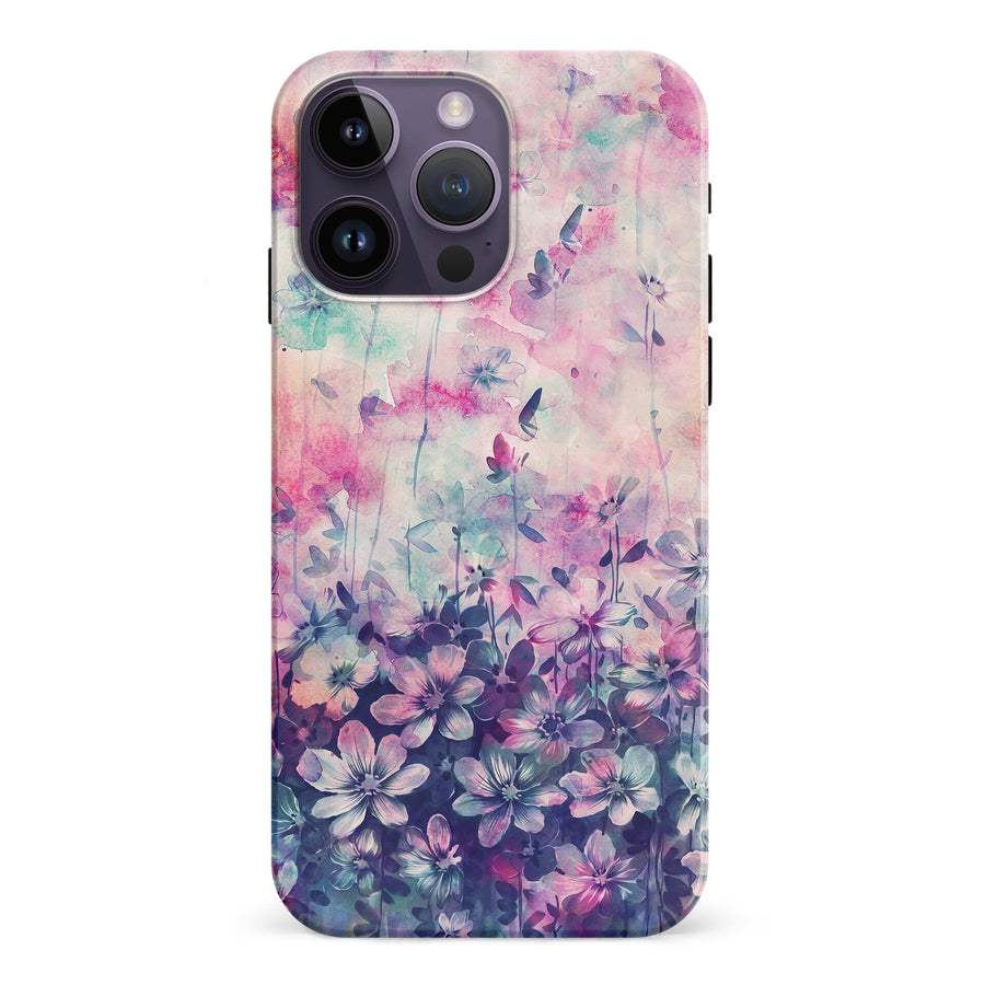 iPhone 15 Pro Lush Haven Painted Flowers Phone Case