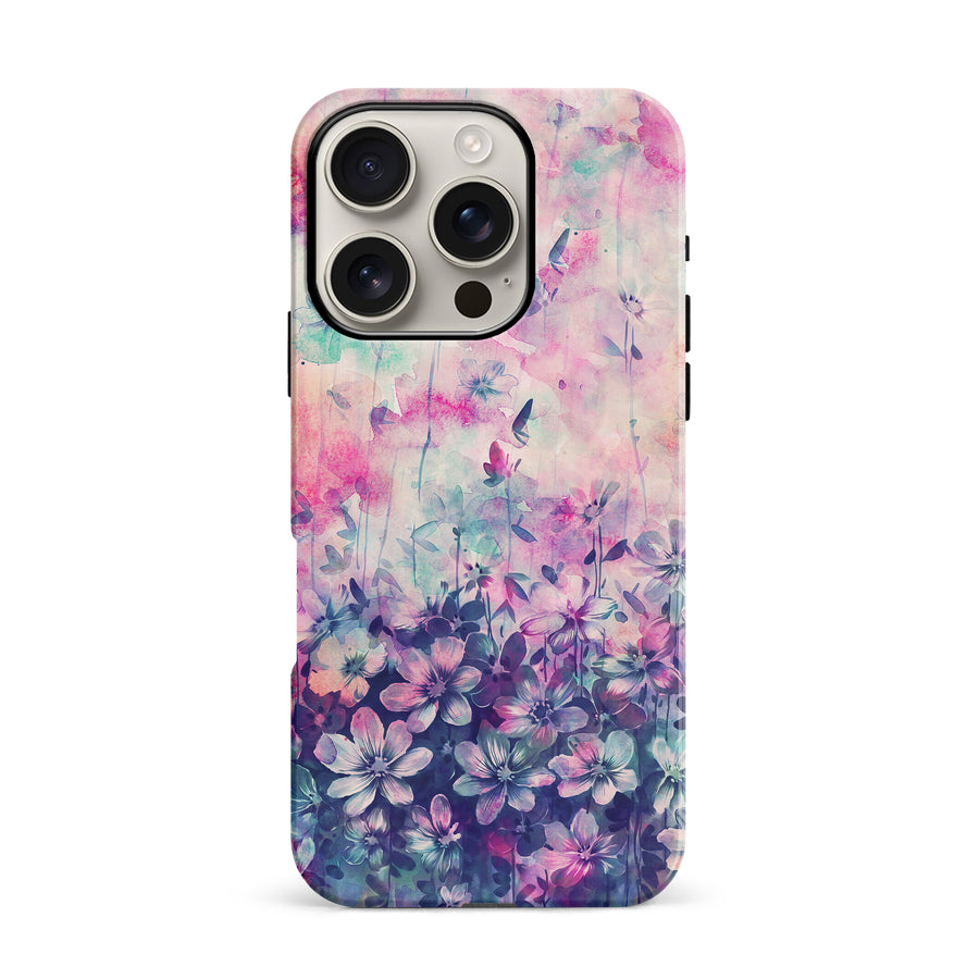 iPhone 16 Pro Lush Haven Painted Flowers Phone Case