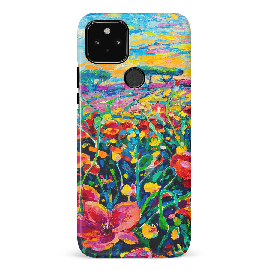 Google Pixel 5 Gardenia Painted Flowers Phone Case